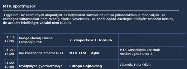Sportműsorral bővölt oldalunk